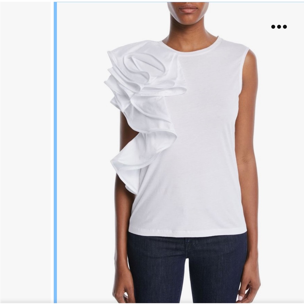 Badgley Mischka white ruffle shoulder top